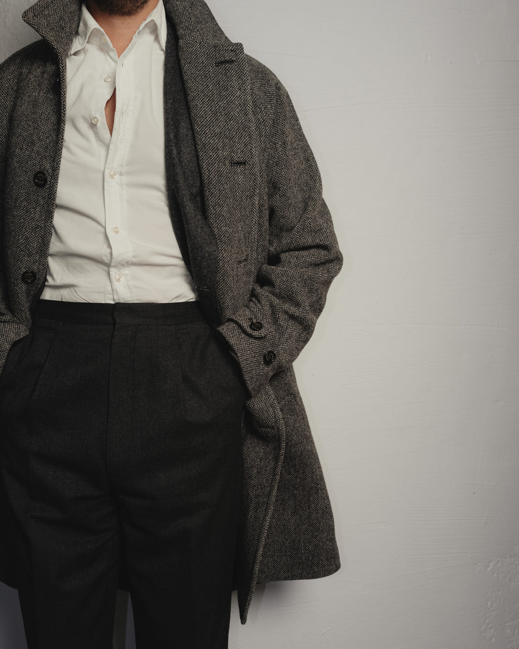 Nero/Grigio Virgin Wool Broken Twill Vittorio Raglan Overcoat