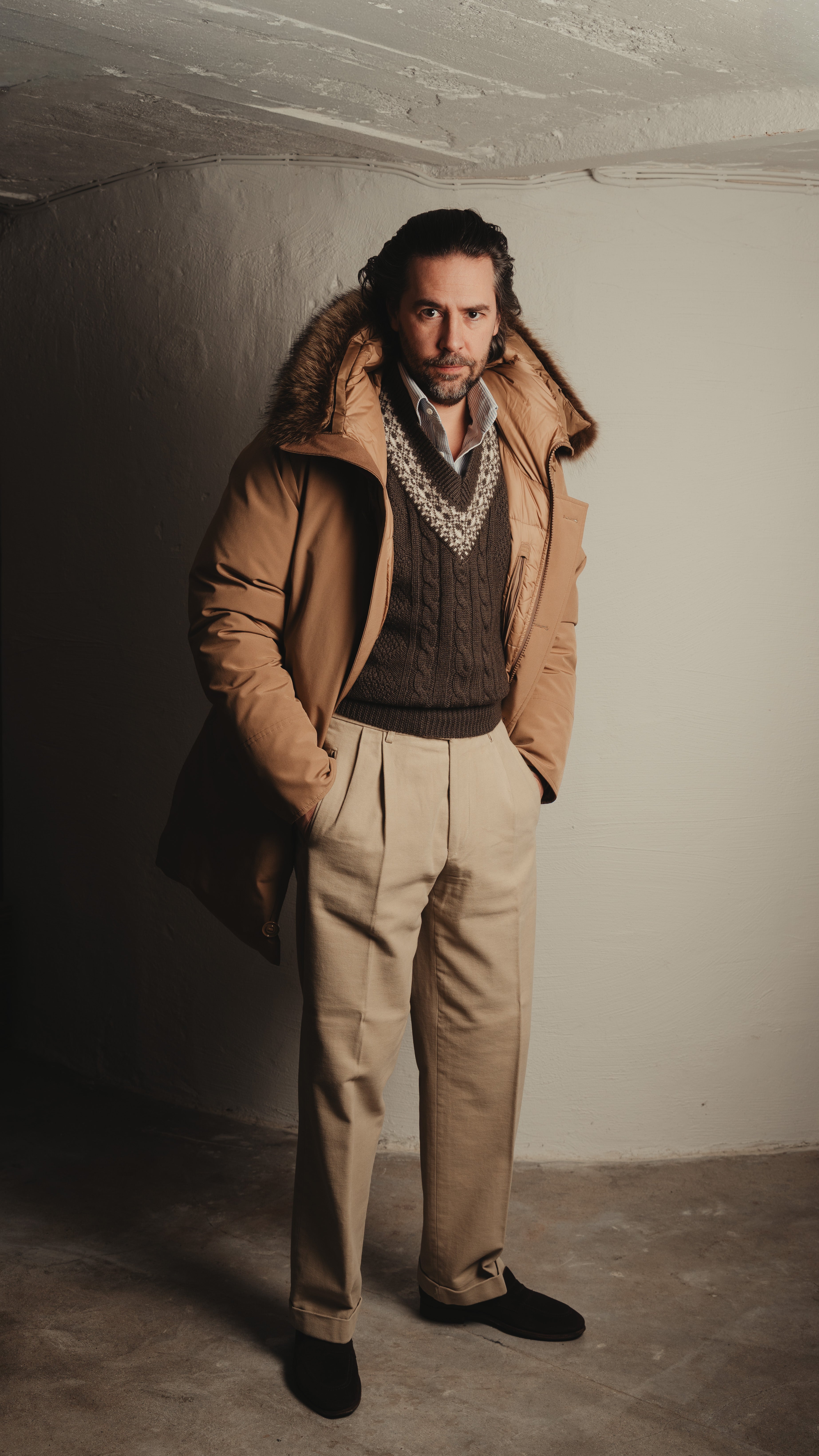 Beige Down Fur Parka