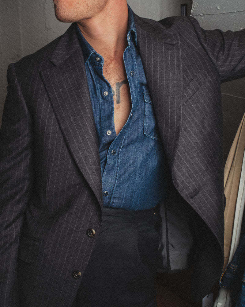 Grey Chalk Stripe Flannel Sports Jacket