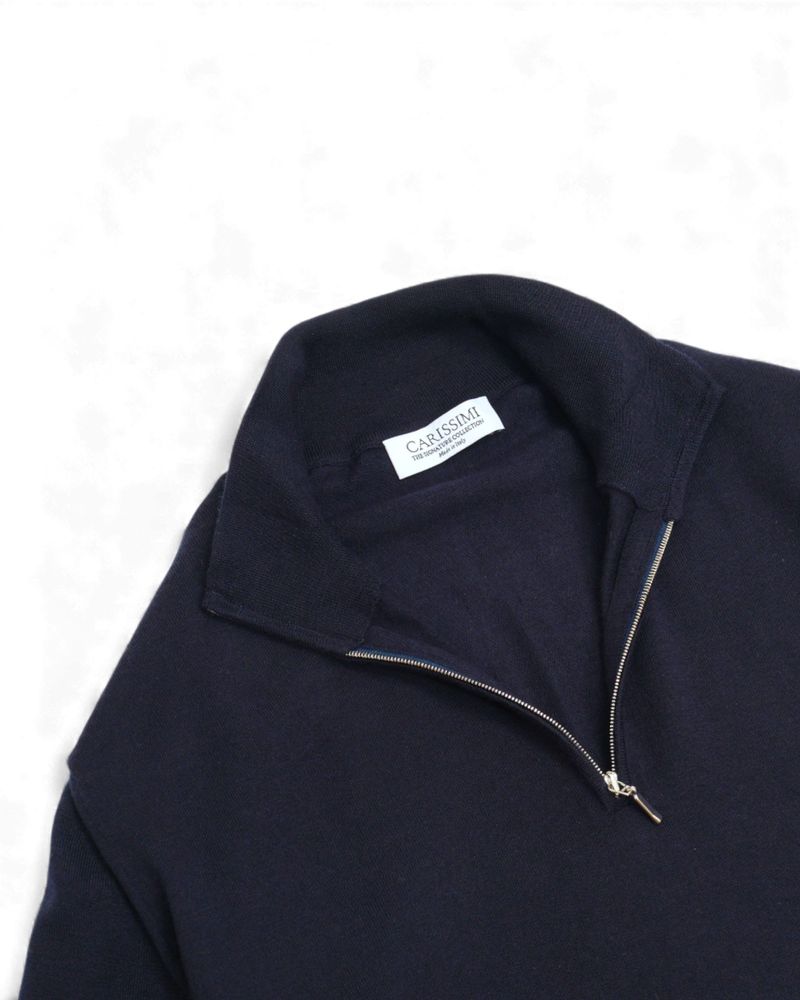 Navy 37 Gauge Ultrafine Merino Half Zip Sweater