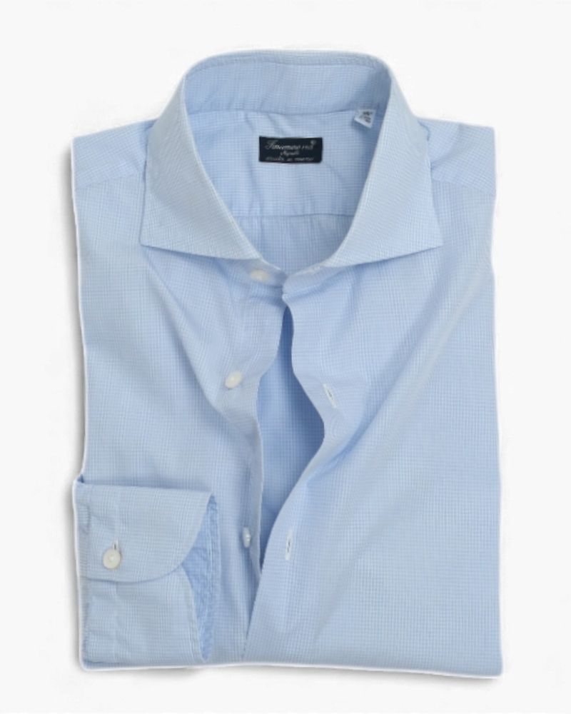 Powder Blue & White Mini Check Poplin Shirt