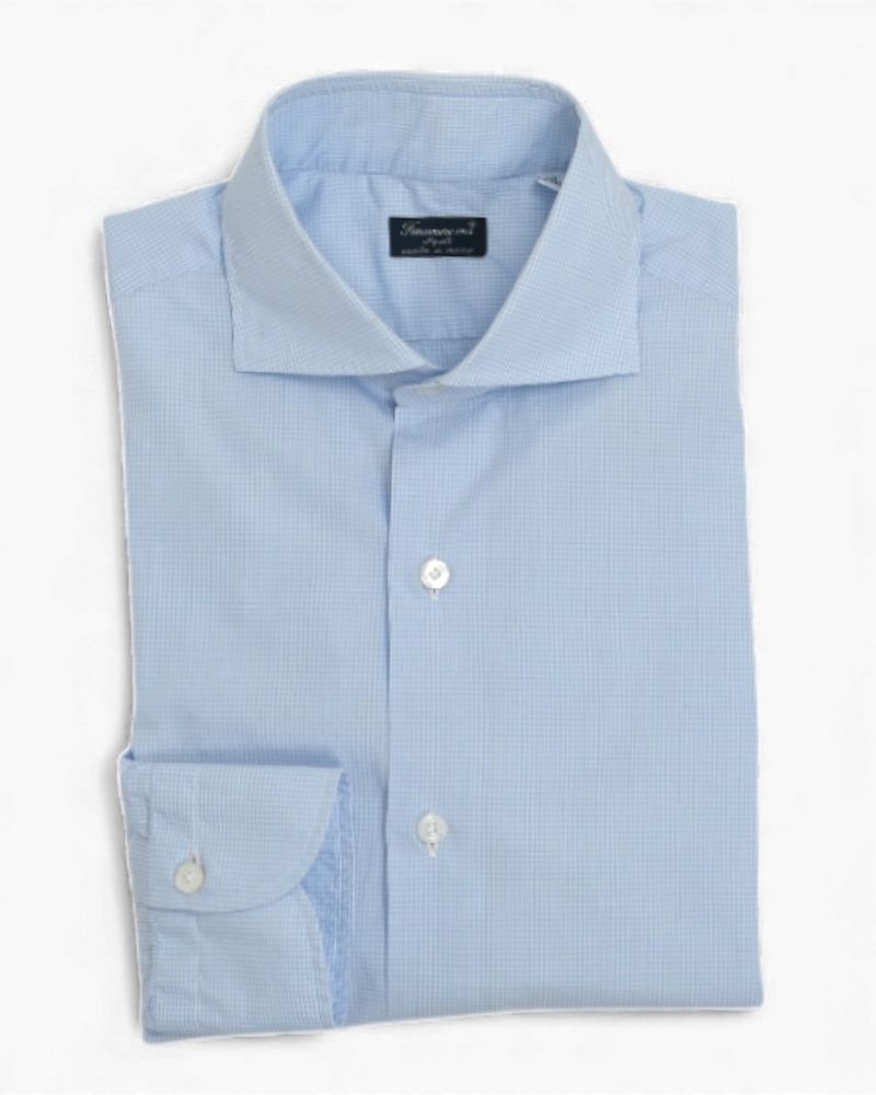Powder Blue & White Mini Check Poplin Shirt