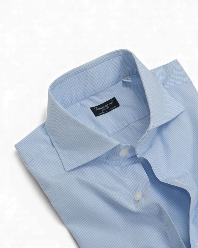 Powder Blue & White Mini Check Poplin Shirt