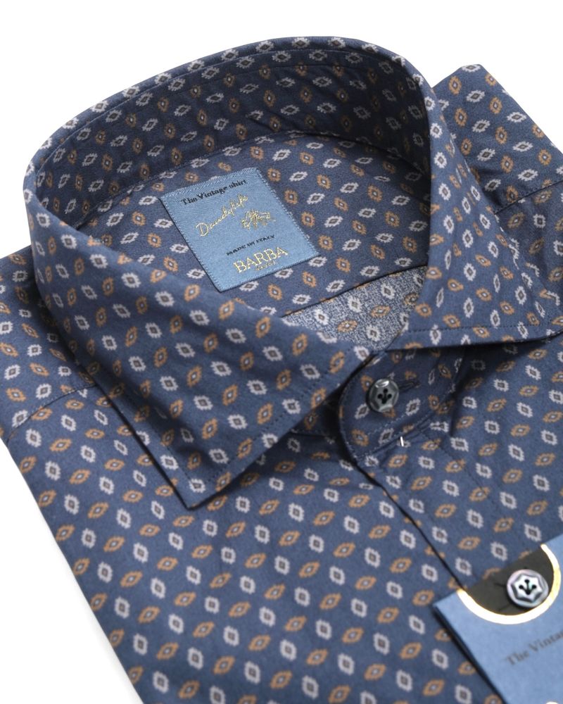 Blue Vintage Pattern Poplin Shirt