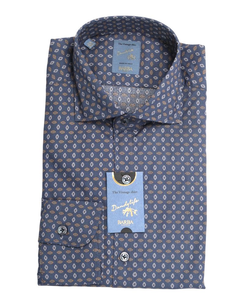 Blue Vintage Pattern Poplin Shirt