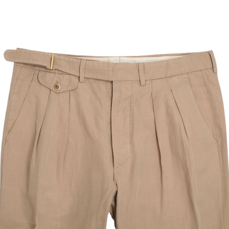 Beige High Rise Pleated Twill Trousers
