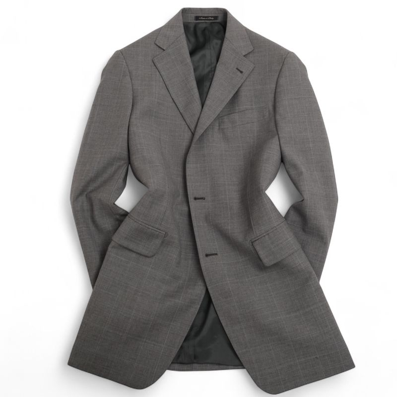 Grey Windowpane Super 100's Wool Suit