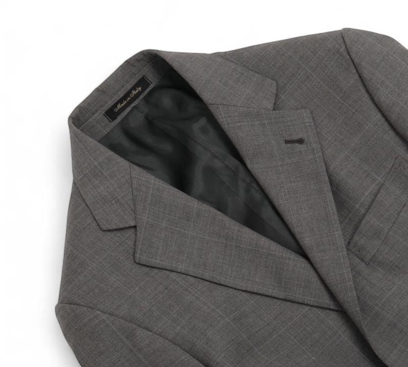 Grey Windowpane Super 100's Wool Suit