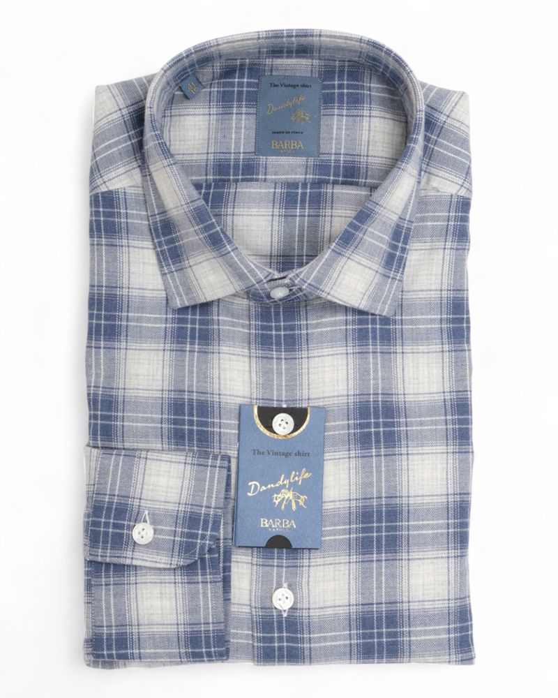 Blue/White Checked Worsted Twill Shirt