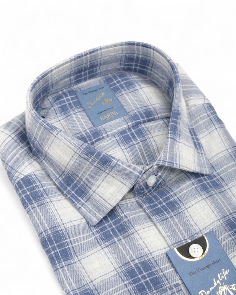 Blue/White Checked Worsted Twill Shirt