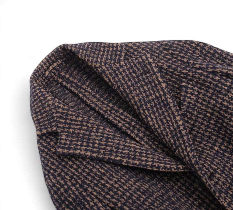Blue/Beige Unlined Wool & Cotton Houndstooth Coat