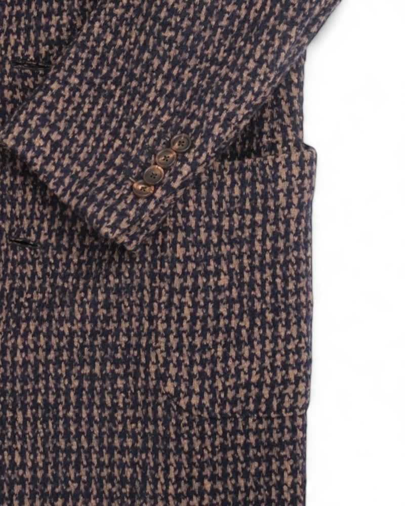 Blue/Beige Unlined Wool & Cotton Houndstooth Coat