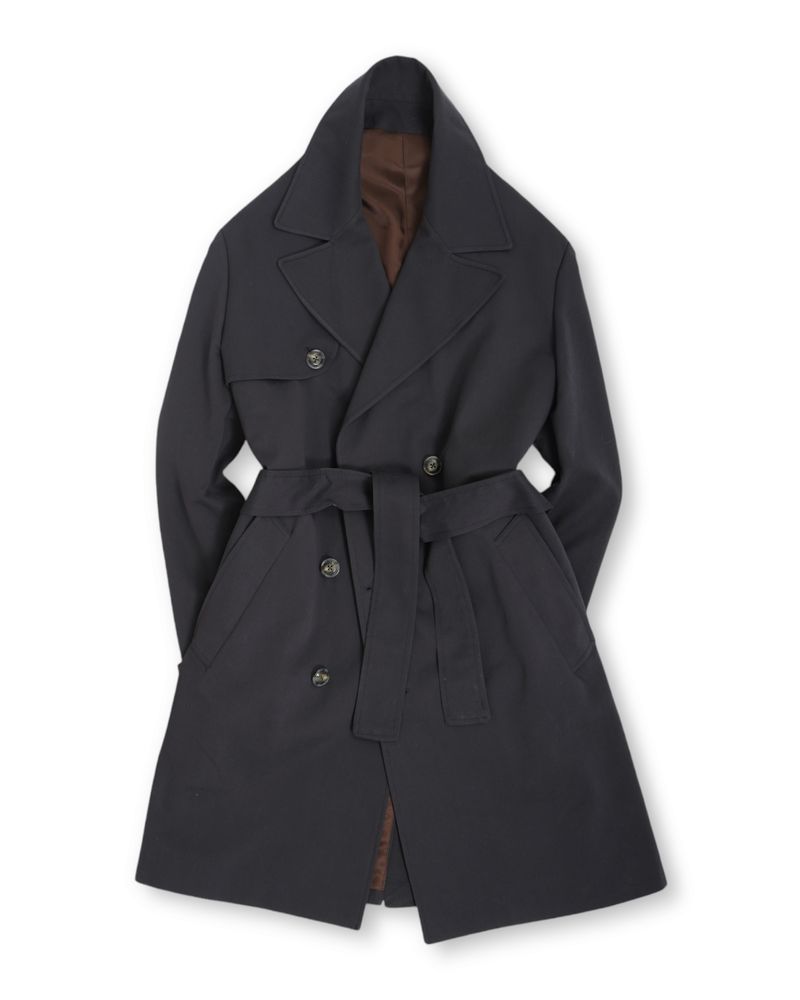 Matte Navy Belted DB. Overcoat