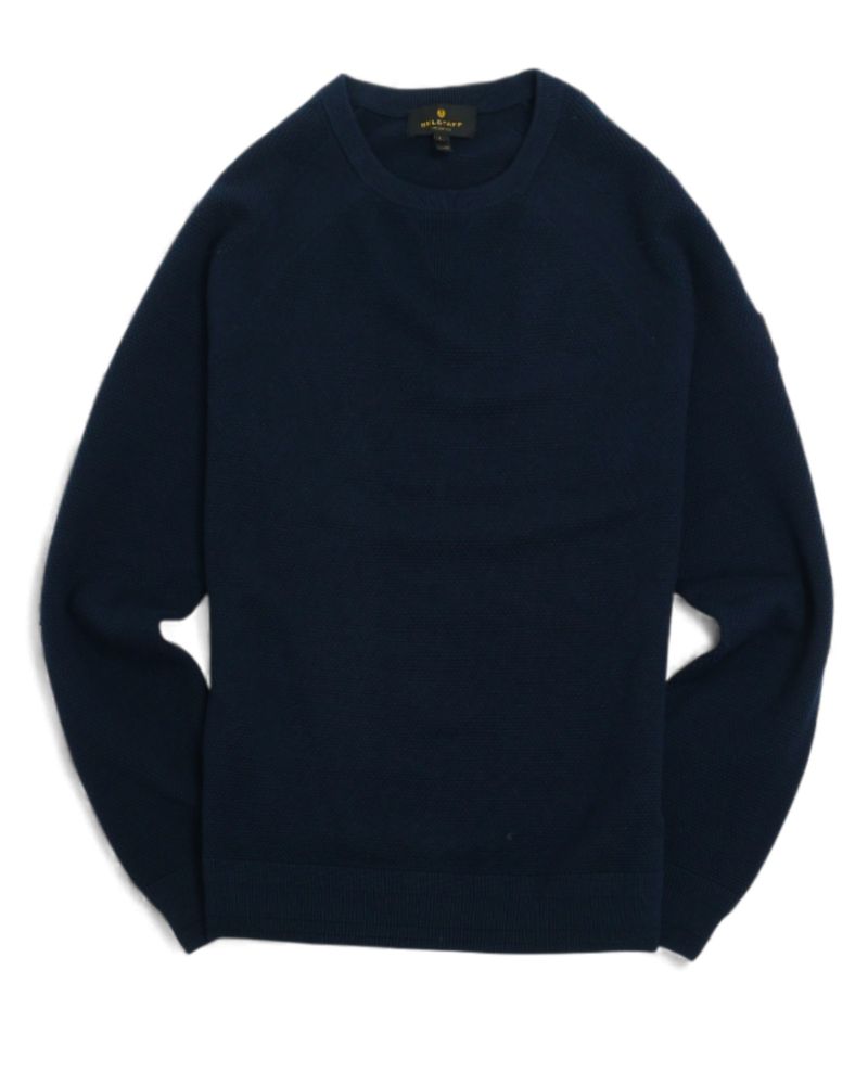 Navy Cotton & Silk Raglan Crewneck