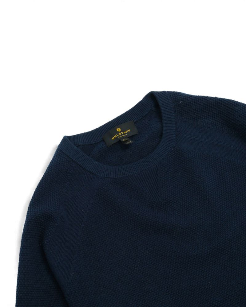 Navy Cotton & Silk Raglan Crewneck