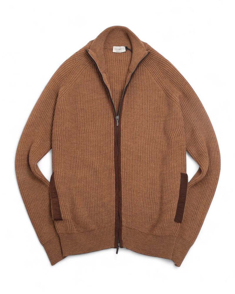 Maple Brown Virgin Merino Full-Zip Cardigan