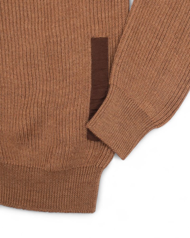 Maple Brown Virgin Merino Full-Zip Cardigan