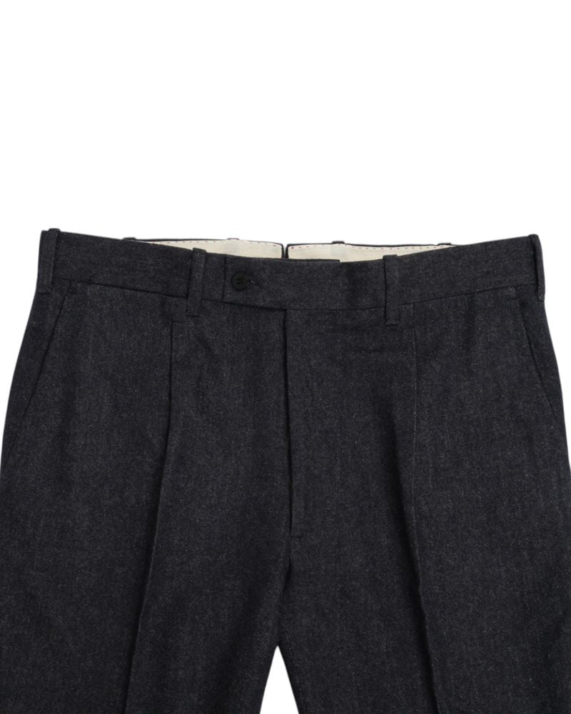 Dark Blue Pleated Flannel Trousers