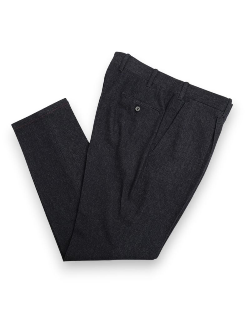 Dark Blue Pleated Flannel Trousers