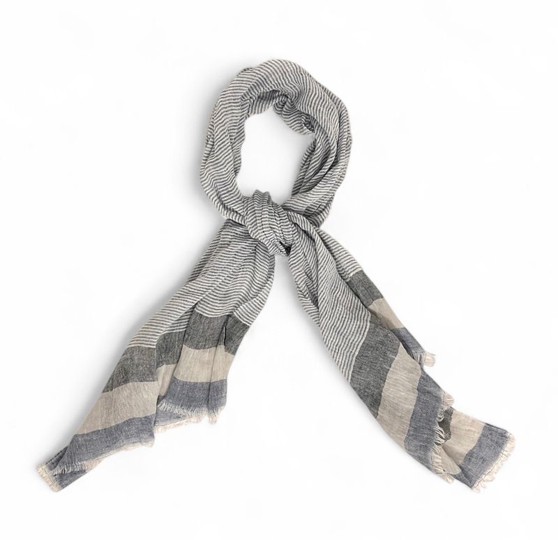 White/Pale Blue Striped Linen Scarf