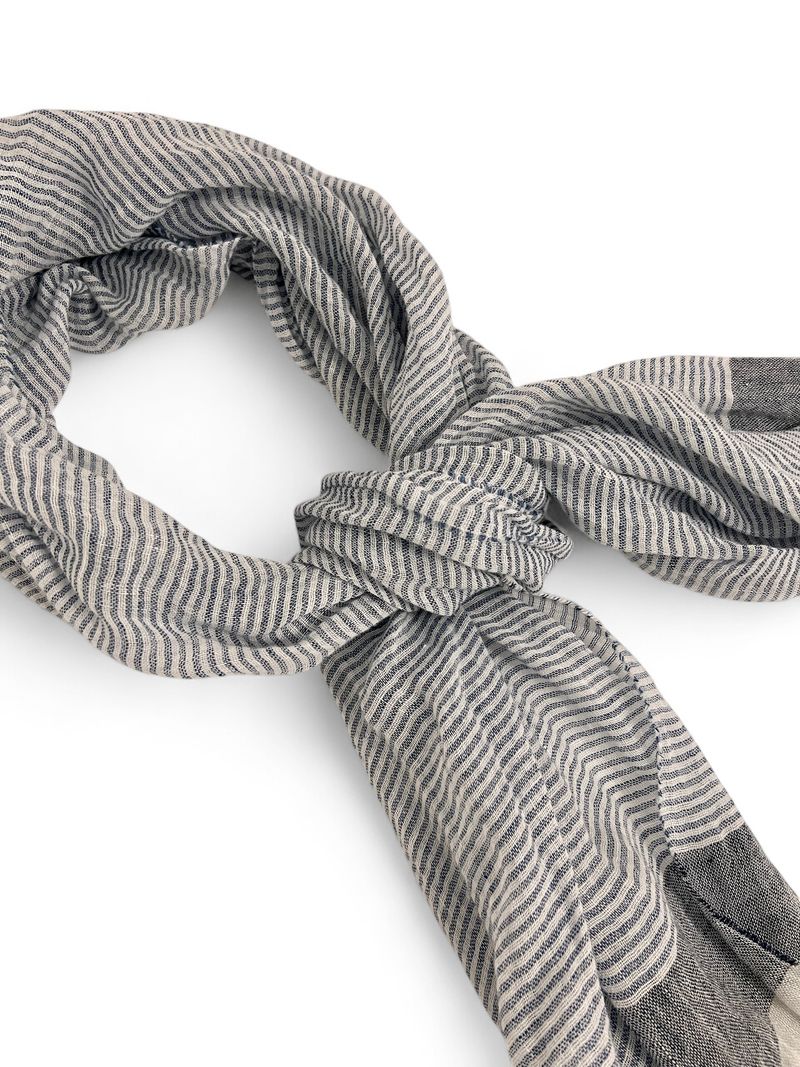 White/Pale Blue Striped Linen Scarf
