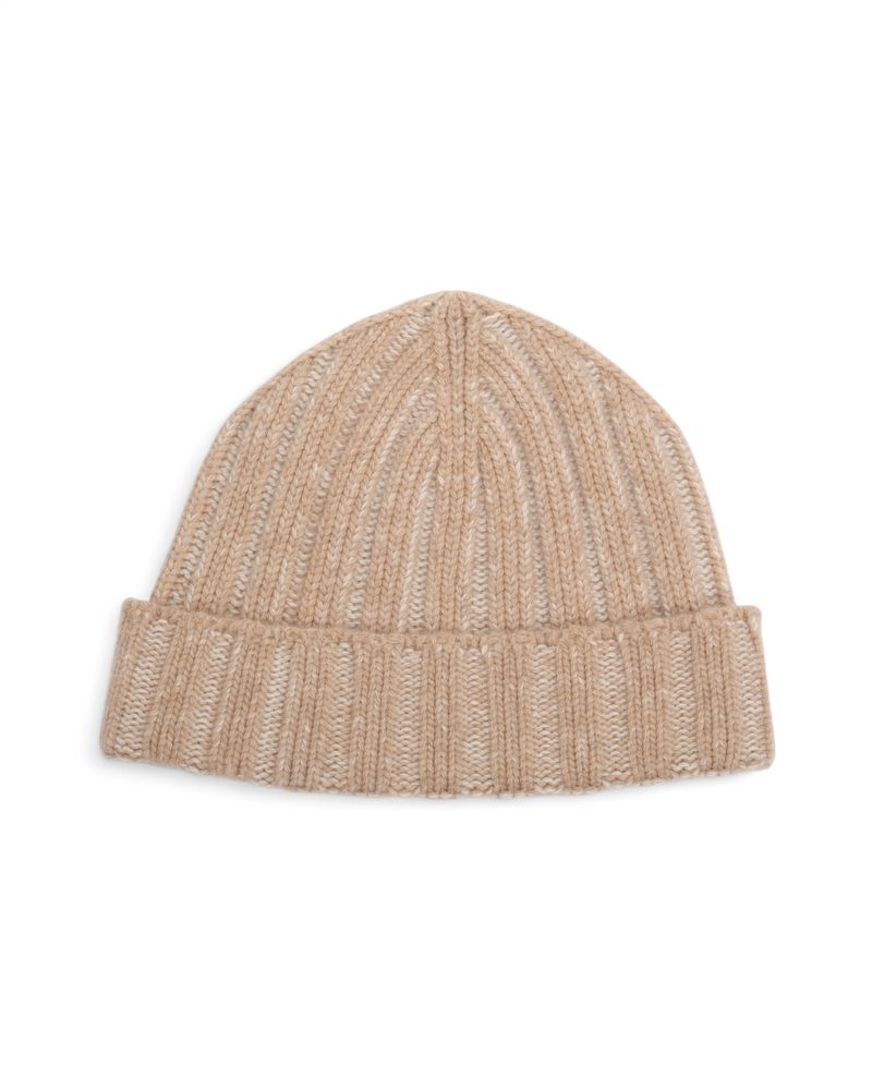 Beige Merino & Cashmere Ribbed Beanie