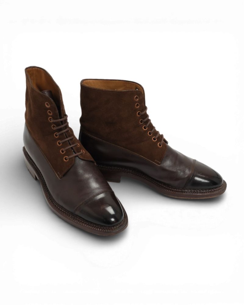 Dark Brown Leather & Suede Lace-Up Boots