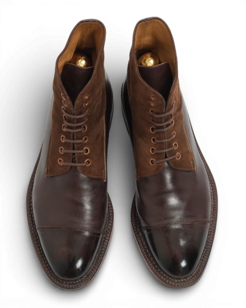 Dark Brown Leather & Suede Lace-Up Boots