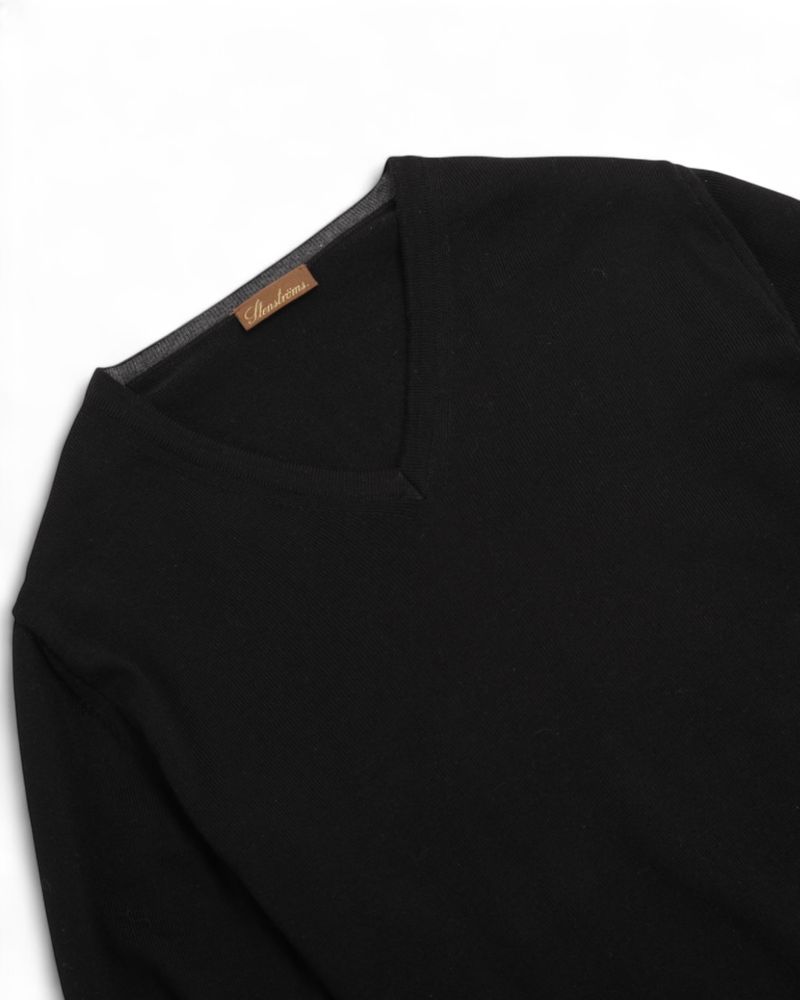 Black V-Neck Merino Sweater