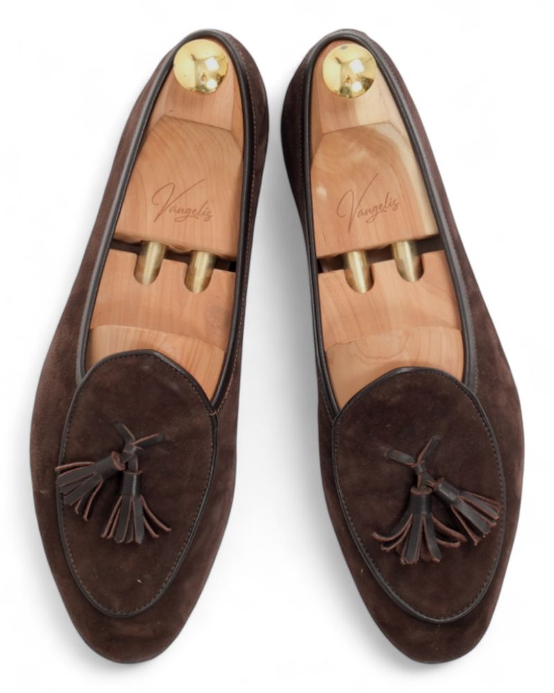 Dark Brown Suede Belgian Tassel Loafers