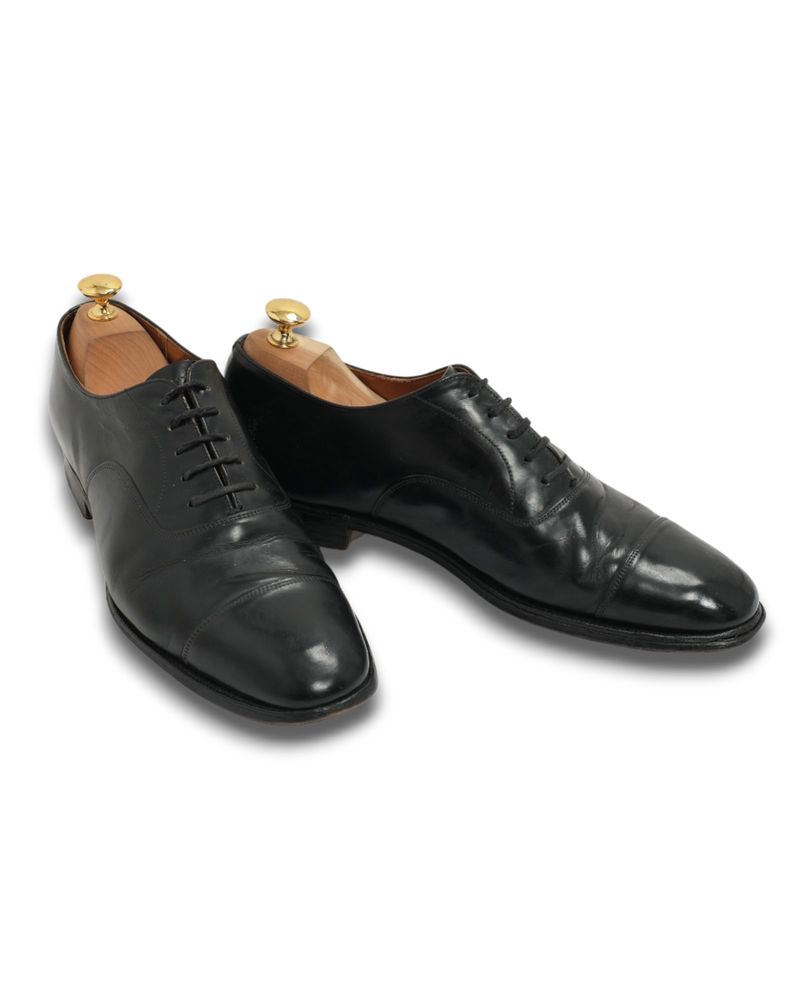 Black Leather Cap-Toe Oxfords