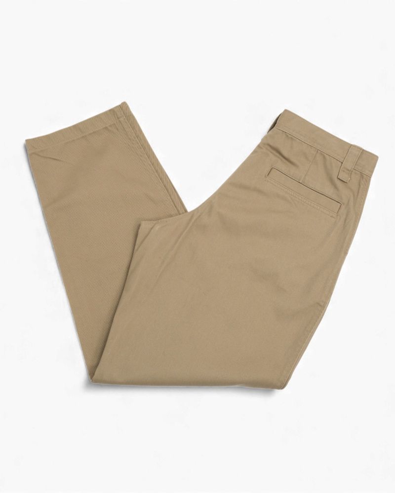 Dark Khaki Twill High-Rise Trousers