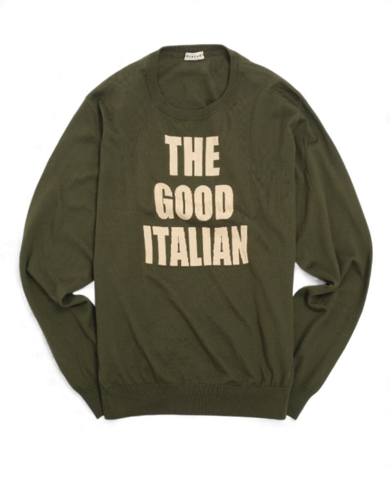 Olive Printed Cotton Crewneck Sweater