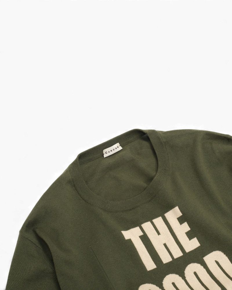 Olive Printed Cotton Crewneck Sweater