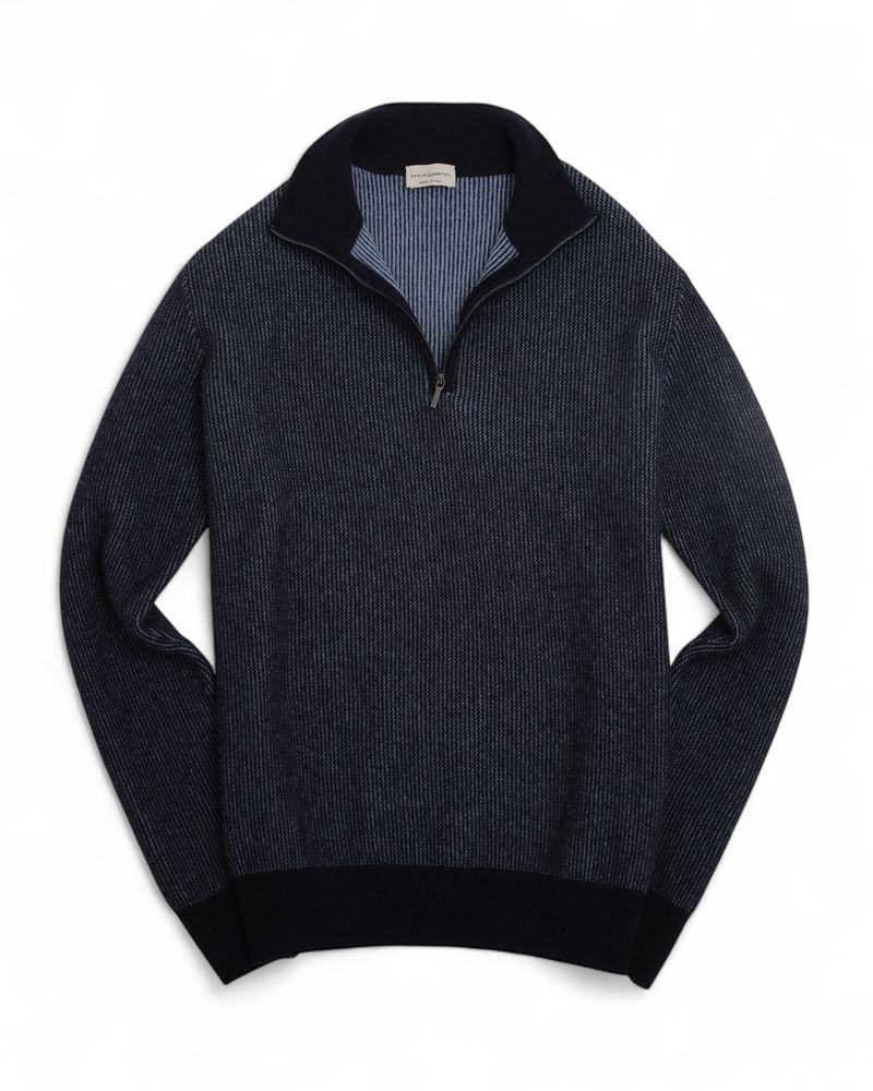 Navy & Blue Merino & Cashmere Jacquard Half-Zip