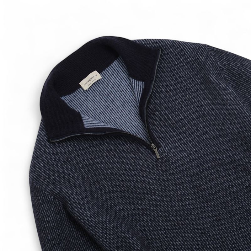 Navy & Blue Merino & Cashmere Jacquard Half-Zip