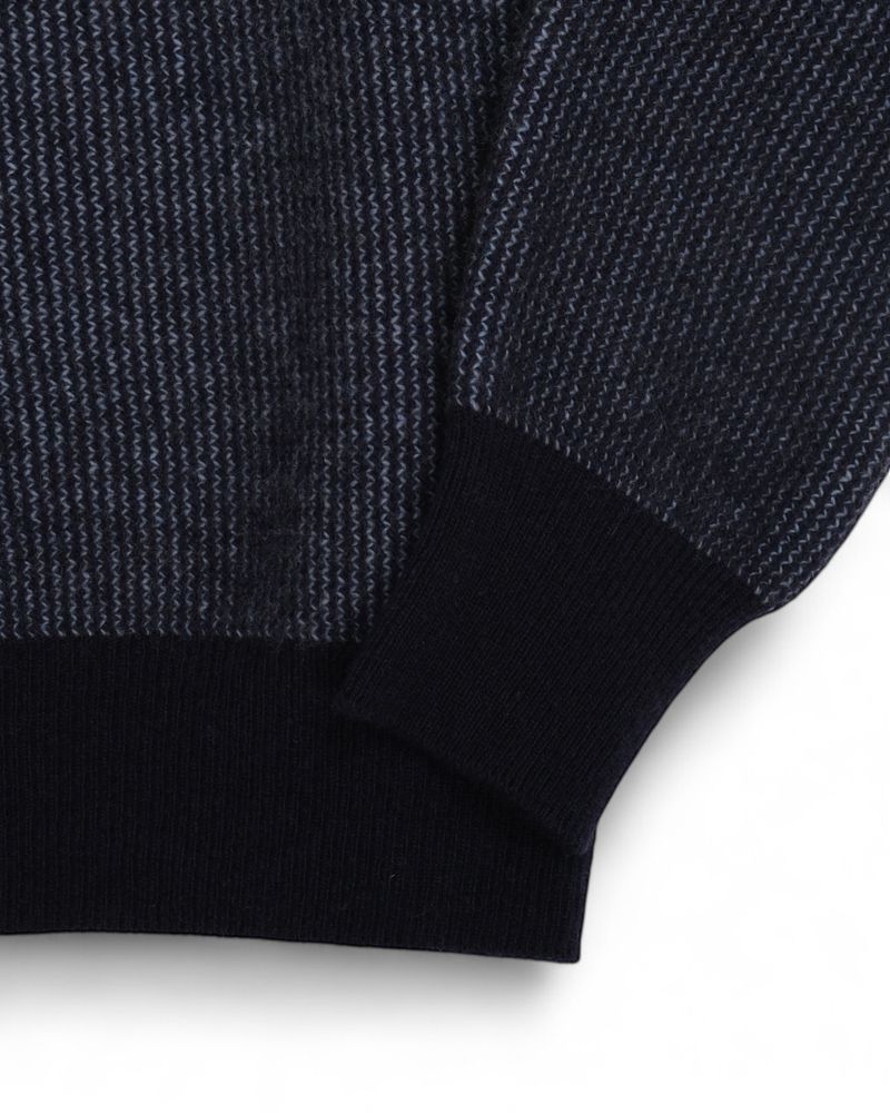 Navy & Blue Merino & Cashmere Jacquard Half-Zip