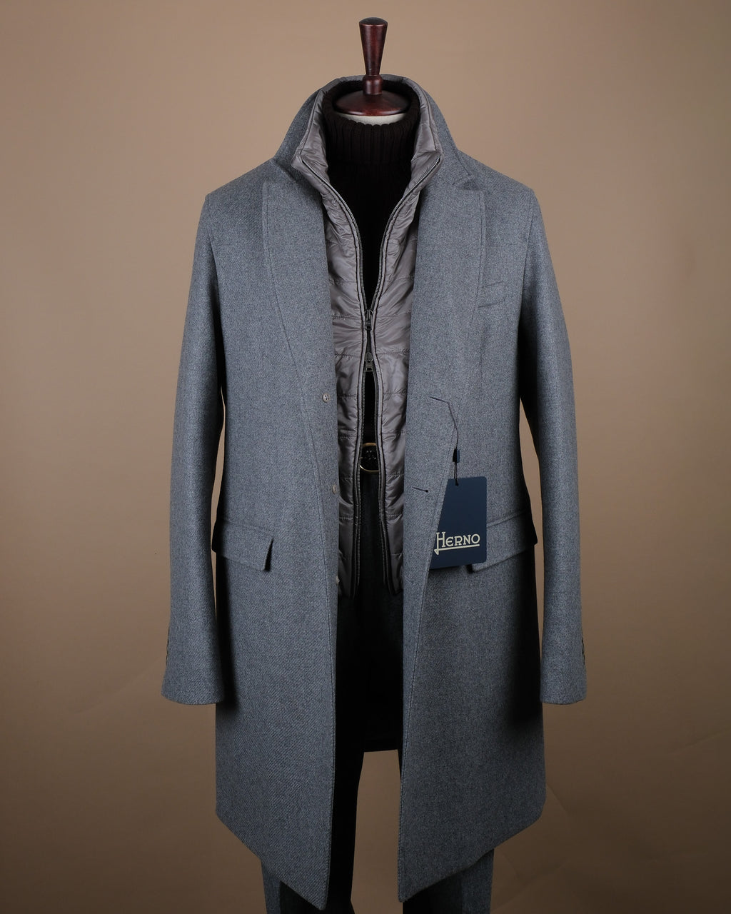 Mid Grey Panel Padded Flannel Overcoat