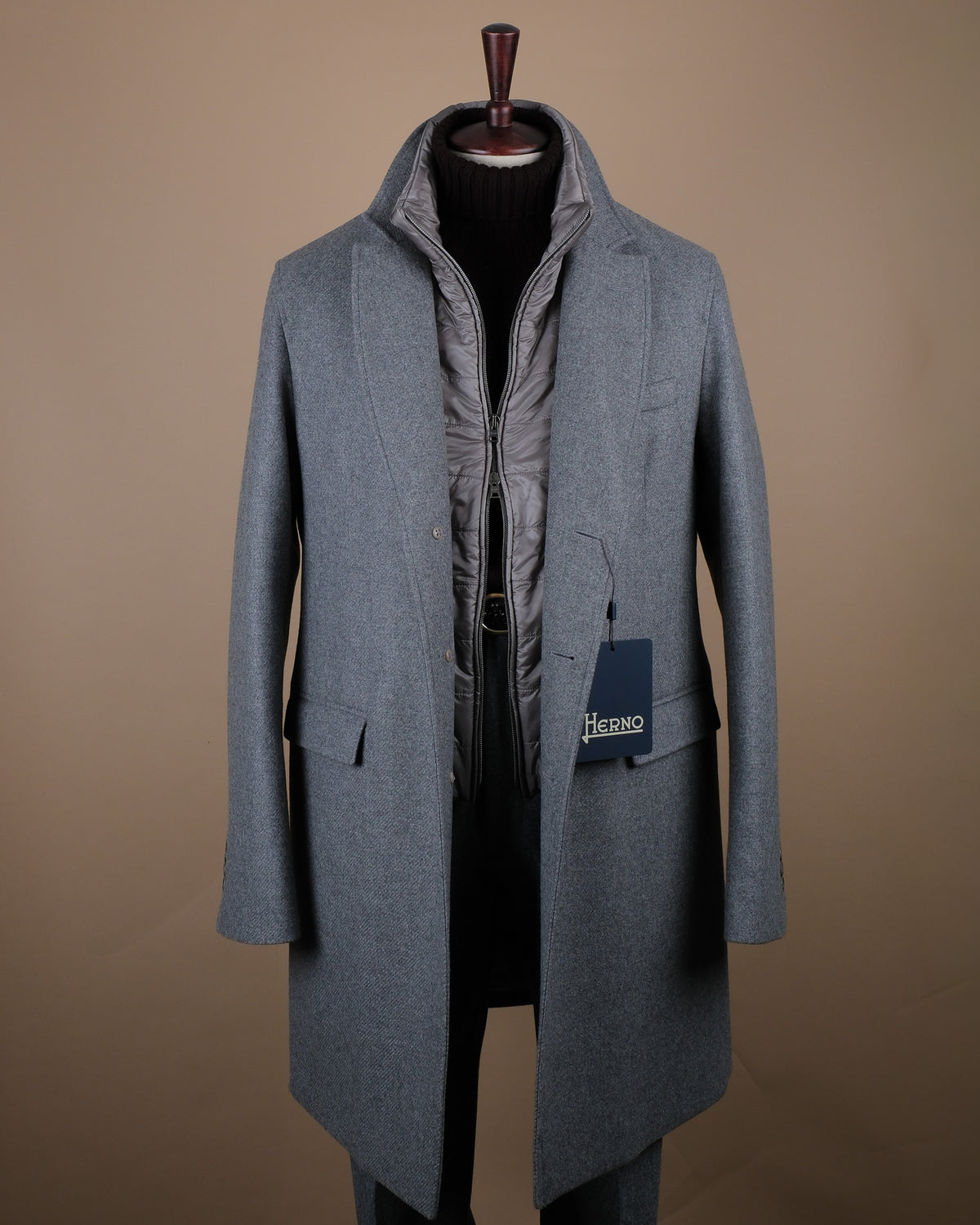 Mid Grey Panel Padded Flannel Overcoat