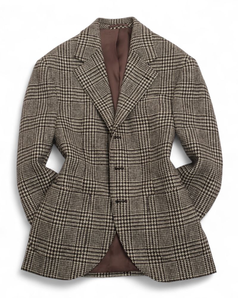 Beige/Brown Glen Check Wool Sports Jacket