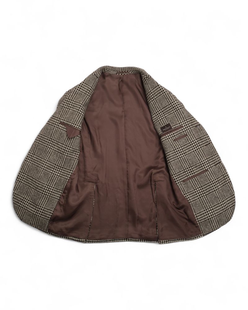 Beige/Brown Glen Check Wool Sports Jacket