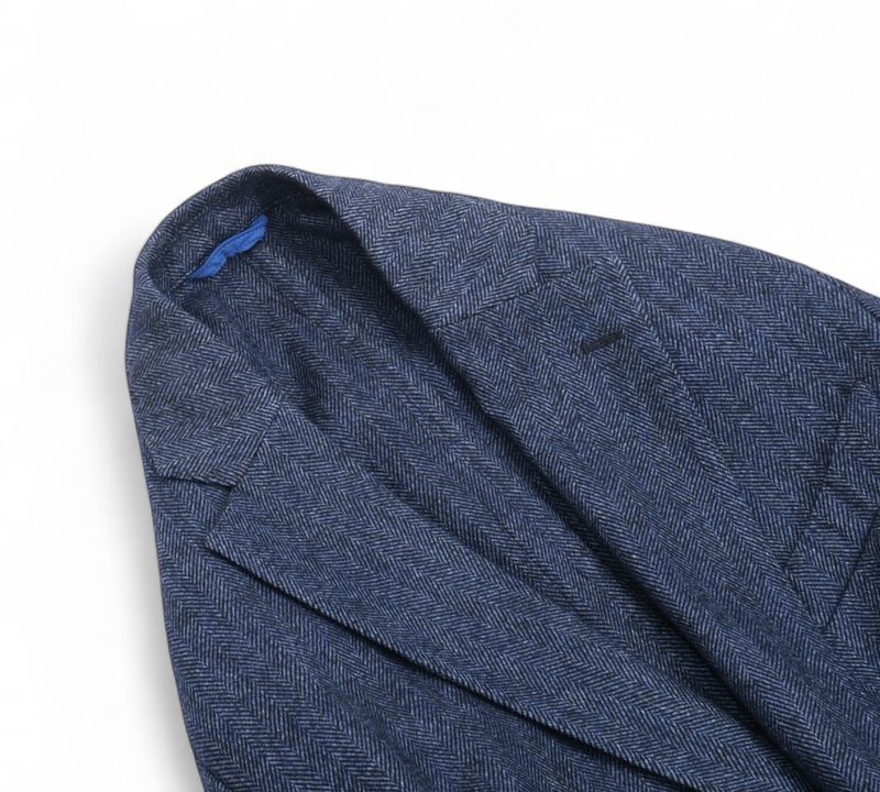 Blue Unlined Herringbone Sports Jacket