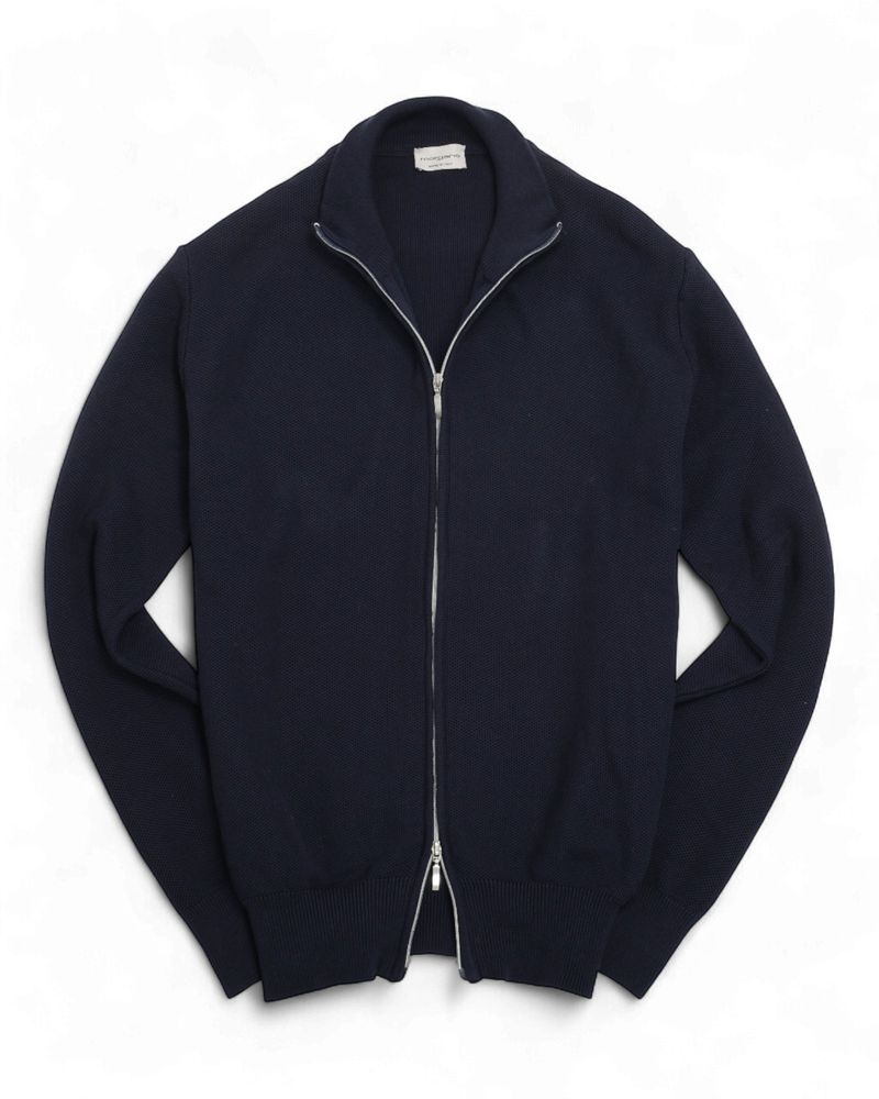 Navy Honeycomb Full Zip Sweater