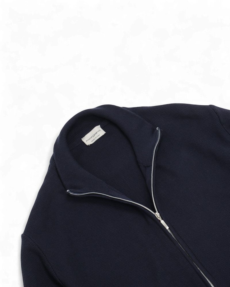 Navy Honeycomb Full Zip Sweater