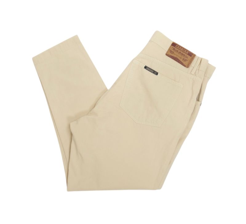 Beige Cotton High-Rise 5-Pocket Trousers, Short
