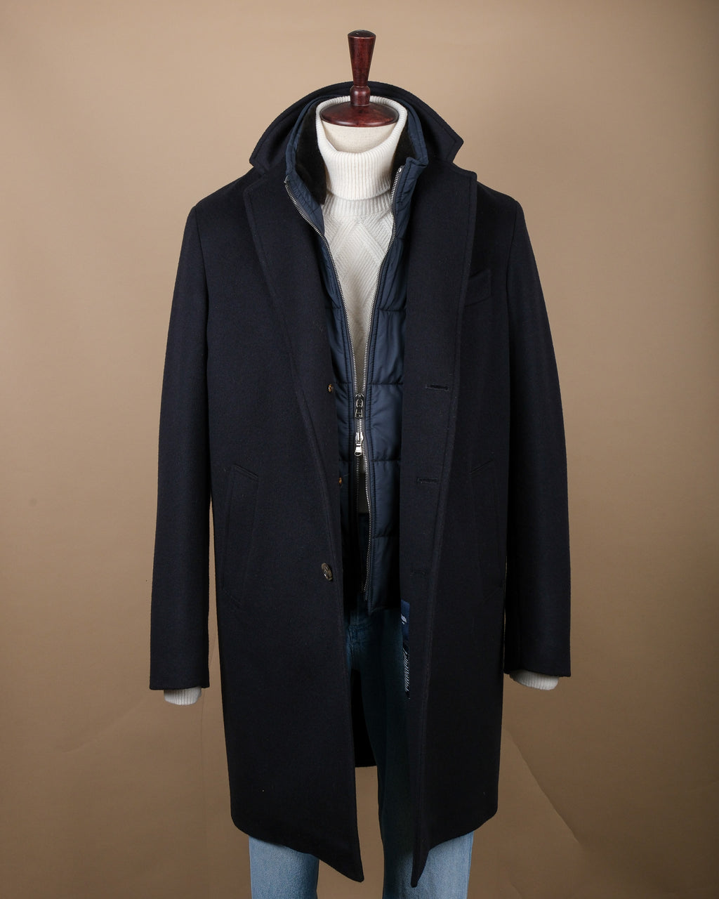 Navy Virgin Wool & Cashmere Overcoat