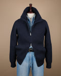 Navy Wool/Cashmere Chunky Zip Cardigan