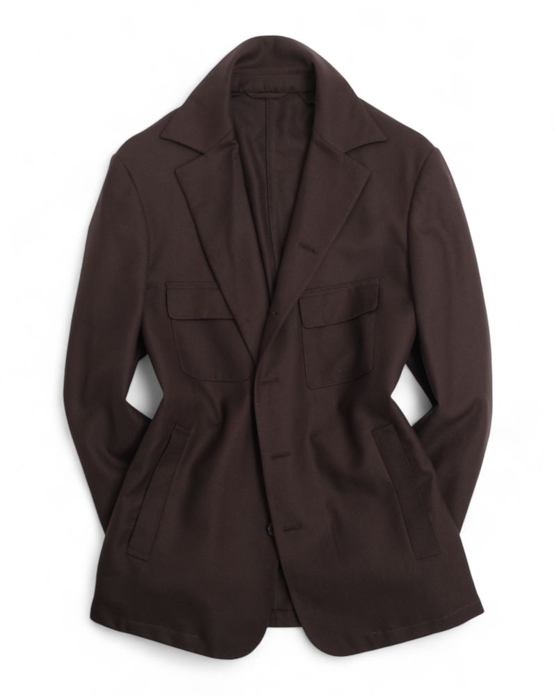 Dark Brown Unlined Worsted Twill Overshirt