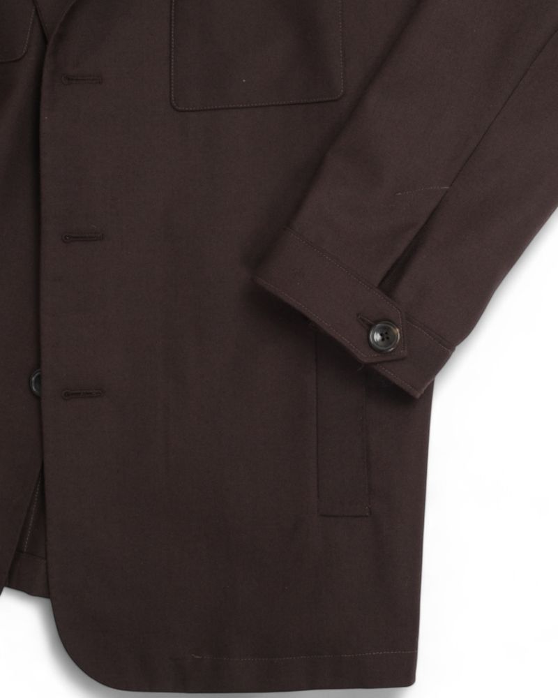 Dark Brown Unlined Worsted Twill Overshirt
