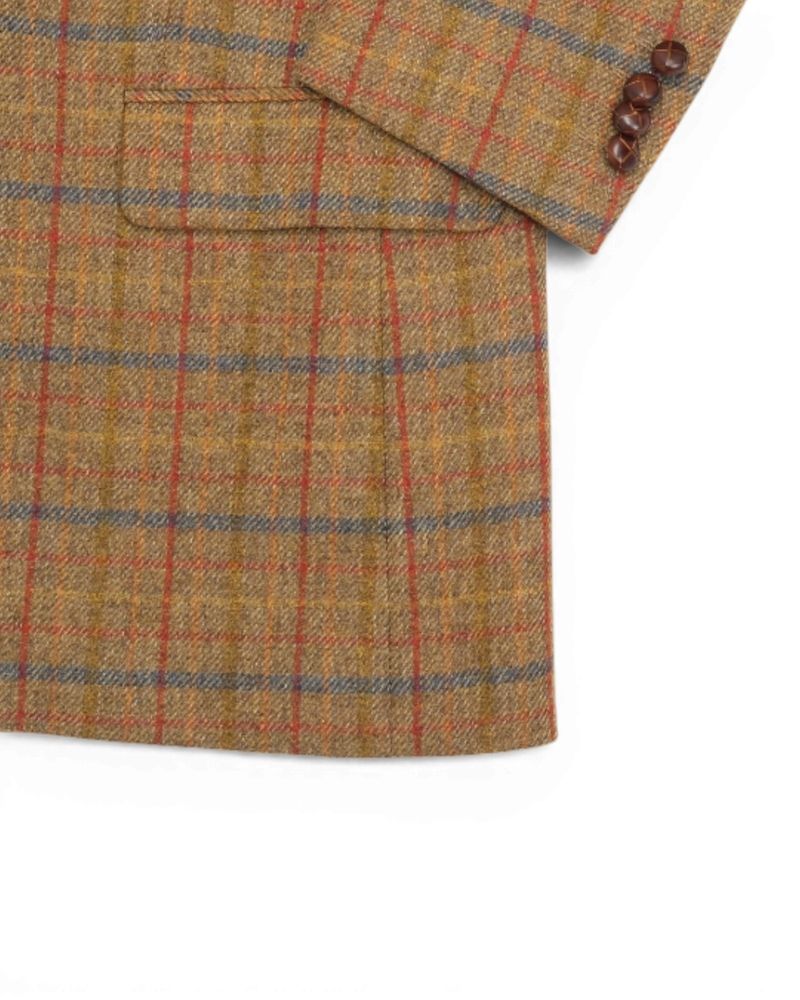 Muted Mustard/Blue/Red Plaid Check Tweed Sports Jacket